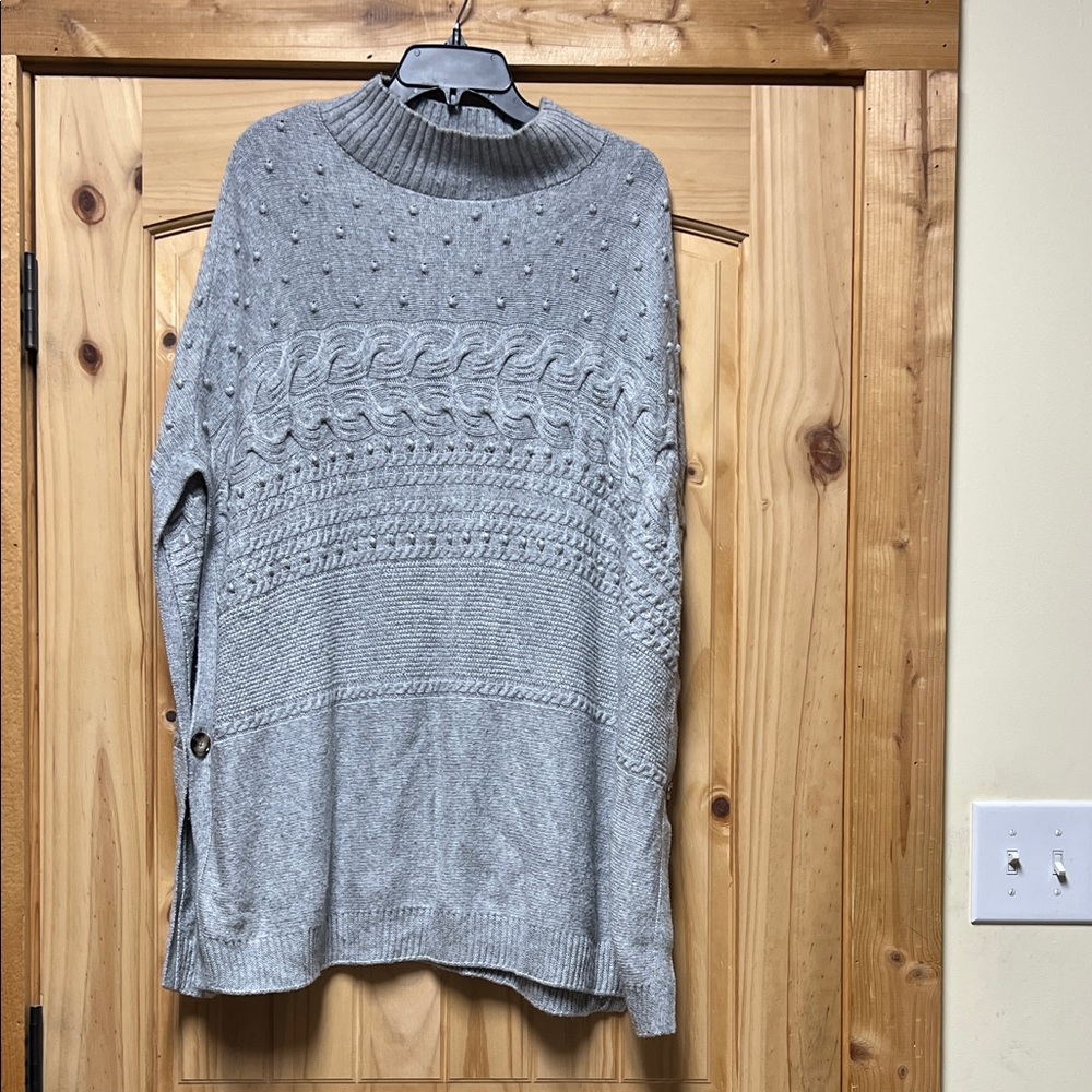 Talbots Light Gray Textured Shawl Poncho Sweater Large Wool Blend